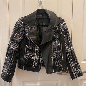 Faux leather and tweed Moto jacket